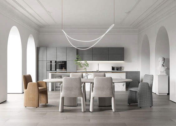 花園別墅開放式廚房設計效果圖